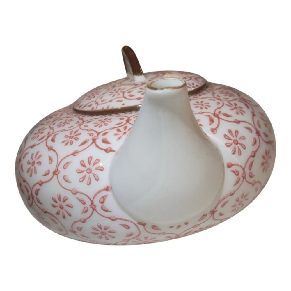 Italian Tea Pot‎ White With Red Floral Pattern